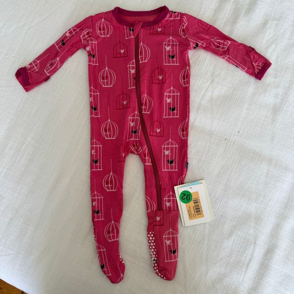KicKee Pants Bird‎ Cage Print Footie Sleeper Pink Viscose Bamboo 3-6 Months NEW